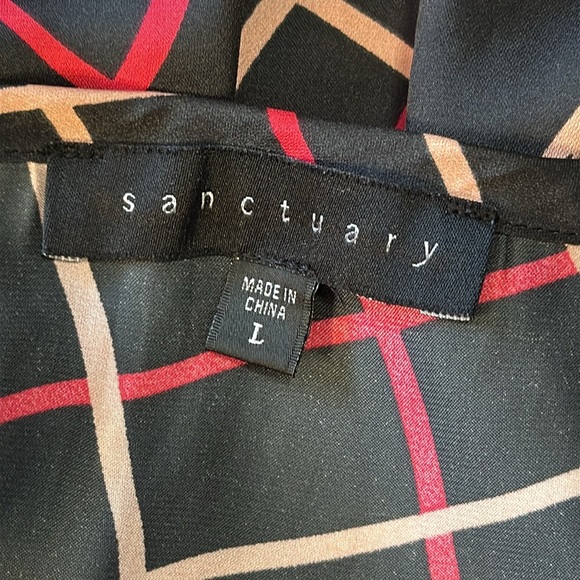 Sanctuary Women’s Large Black Red Pink Keyhole Tie Neck Long Sleeve Blouse - Picture 5 of 9